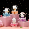 Set of four cartoon rabbit glowing crystal balls with resin teacup bases and starry sky decor - 25-16# (lights + Snowflakes)