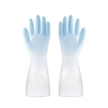 Light blue translucent household cleaning gloves with non-slip texture and long cuff - S / Morandi Two-color (Blue)