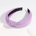 Knot headband in light purple ribbed knit fabric with cross design on white base - Light Purple