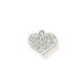 Silver heart pendant charm with clear rhinestones and top loop for DIY jewelry - White K Silver