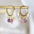 Orecchini a cerchio dorati con nappe di pietre preziose in rosa, viola e giallo - Stile Pendente Multicolore / Oro Rosa Viola Zircone