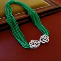 Multi-strand green tiger eye beaded necklace with floral diamond-encrusted clasps - 2# Necklace-Green-Flower (Luxury Multi-strand)