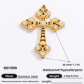 Gold plated stainless steel cross pendant with zircon stones, water resistant and hypoallergenic - Gold Hollow Stainless Steel Inlaid White Zirconia Cross Pendant (PJ91099)