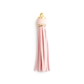 Chic pink PU leather tassel charm with golden metal cap for DIY keychain crafts - Basic Ring Style / Light Pink