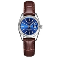 Men's blue dial calendar watch with silver case and brown leather strap by DEDIMA - Brown Strap Silver Case Blue Dial Women's