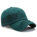Deep dark green cotton baseball cap featuring Brave embroidery and distressed brim details - Adjustable / Dark Green