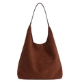 Vintage brown suede tote bag for women featuring a spacious and minimalist shoulder design - Brown