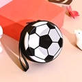 Mini round soccer coin purse with black and white football pattern and lanyard - Football