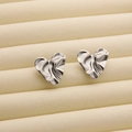 Chic silver heart stud earrings with minimalist textured metal surface for women - R193 Wavy Heart Style 2 / Steel