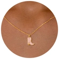 Golden necklace featuring a stylish pink enamel cowboy boot pendant for women - Pink Boots Necklace