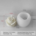 Rose flower silicone mold with finished wax candle showing size measurements - Rose Style (J-0819)