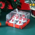 Detailed view of snowman candles in a red gift box with a silver ribbon and bow - Snowman with Scarf 4-Pack