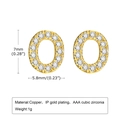 Elegant gold oval stud earrings featuring AAA cubic zirconia and IP gold plating - Letter O