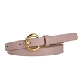 Women's nude pink PU leather belt with golden C-shape alloy buckle and stitched details - Pink / 106