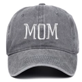 Distressed grey cotton baseball cap with white MOM embroidery for women's casual style - Adjustable / Grey MOM
