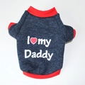 Detail of knit dog sweater featuring I Heart My Daddy text with red ribbed cuffs - New Navy Blue I Love Daddy