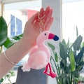 Cute pink flamingo plush keychain featuring soft feathers and a gold metal lobster clasp - Gold Clasp / Burgundy