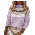 Detalle de jersey de punto lila con estampado nórdico Fair Isle en el cuello redondo - 3XL / Tops / Estampado Violeta Claro