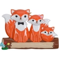 Resin Christmas tree ornament with three foxes sitting on a log for family DIY names - Fox Family of 3