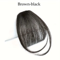 Close-up detail of natural brown-black air bangs hairpiece with sideburns for women - With Sideburns - Brown Black