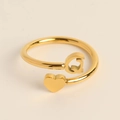 Minimalist adjustable gold open ring featuring a 3D heart and letter G charm - Letter Q