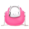 Pink mini chain bag with silver metal handle and shiny PVC finish for women - Rose Red
