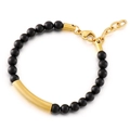 6mm matte black onyx beads bracelet with golden stainless steel curved tube and clasp - Gold (KB149471-KLHQ)