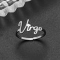 Silver vintage Virgo zodiac open ring with adjustable minimalist stainless steel band - Adjustable Open / Virgo Steel