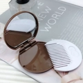 Chocolate brown pocket mirror with white foldable comb, cute cookie design makeup kit - Light Coffee
