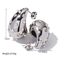 Detailed size view of silver teardrop earrings with pearls and rhinestones 2.6cm x 1.6cm - Silver Pearl Rhinestone Irregular (D)