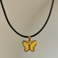 Vintage 18k gold plated titanium necklace with yellow butterfly pendant on black cord - Yellow
