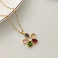 Elegant gold necklace with flower petal pendant featuring multicolor zircon gemstones - Multi-colored Petal (XL2185-01) / Gold