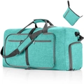 Foldable large capacity travel bag and pouch set in cyan blue with grey straps - 65L / Ant Mint Green