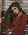 Olive green pearl chiffon bubble hijab paired with a rust red ribbed top for women - 175*75cm / Army Green