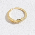 Bague géométrique ajustable en cuivre plaqué or 14K avec zircons et double anneau croisé - Feuille Or 14K Plaqué