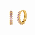 Golden huggie earrings with purple cubic zirconia crystals on white background - Gold with Purple Round Zirconia