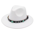 White wool fedora hat with turquoise beads and silver studs on a western black band - M (56-58cm) / White