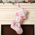 Pink velvet Christmas stocking with sequined reindeer hanging on fireplace mantel - Pink Reindeer Christmas Stocking