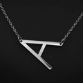 Polished silver stainless steel necklace with letter A pendant on a thin cross chain - White Letter A
