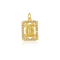 Detailed close-up of a gold oval pendant with zircon borders and religious portrait - ZYN-DMK687G-Rectangular Virgin Mary