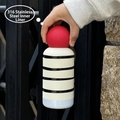 Handheld 350ml stainless steel water bottle with red sphere lid and black stripes - 350ml / Red Spherical Lid / Red Stripes