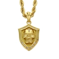 Golden punk skull shield pendant with cross and white stones on a twist chain necklace - Gold Color Pendant (KP120368-KJX) / Gold