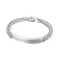 Men's silver stainless steel Cuban link bracelet with Roman numeral engraved curved plate - Steel Color (KB147900-KLHQ)
