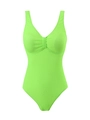 Dettaglio del costume intero verde neon con tessuto strutturato e scollo a V profondo - Verde fluorescente