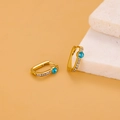 Elegant gold oval earrings with sea-blue round zircon and white diamond accents - Light Blue