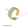 Adjustable 18k gold plated titanium ring with turquoise enamel and beaded edge details - Beaded Border Turquoise Style (HF-J1266)