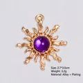 Purple sunflower jelly gemstone alloy pendant, 2.7x3.0cm gold plated charm for DIY jewelry - Dark Purple