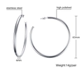 63mm high polished stainless steel large C-shaped hoop earrings in shiny silver color - 63MM / Steel