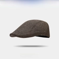 Classic black and brown herringbone beret cap in soft textured fabric for a vintage look - One Size / Khaki