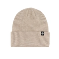 Beige winter knitted beanie hat with turn-up cuff and brand logo for men and women - Single Hat - Khaki